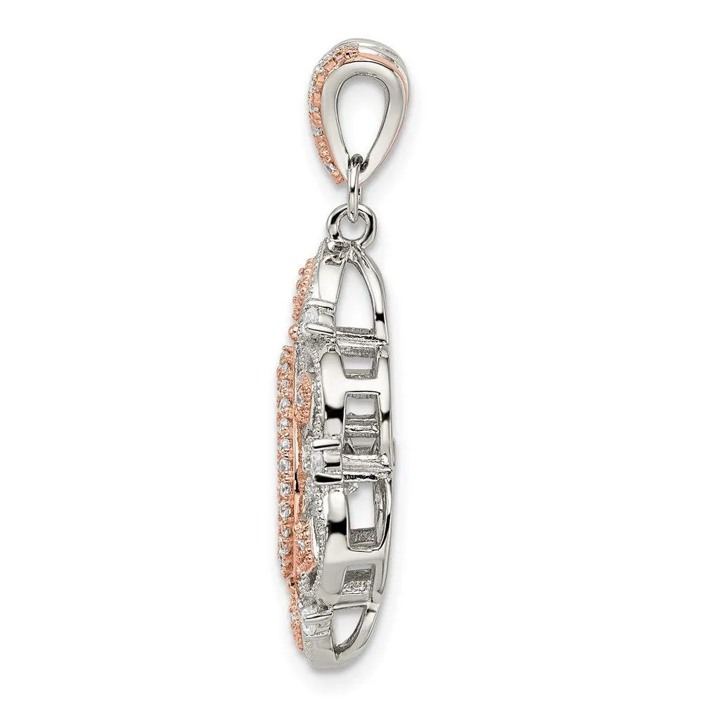 Sterling Silver Plat-plate Rose-tone Vibrant Swarovski Zirconia Fancy Penda