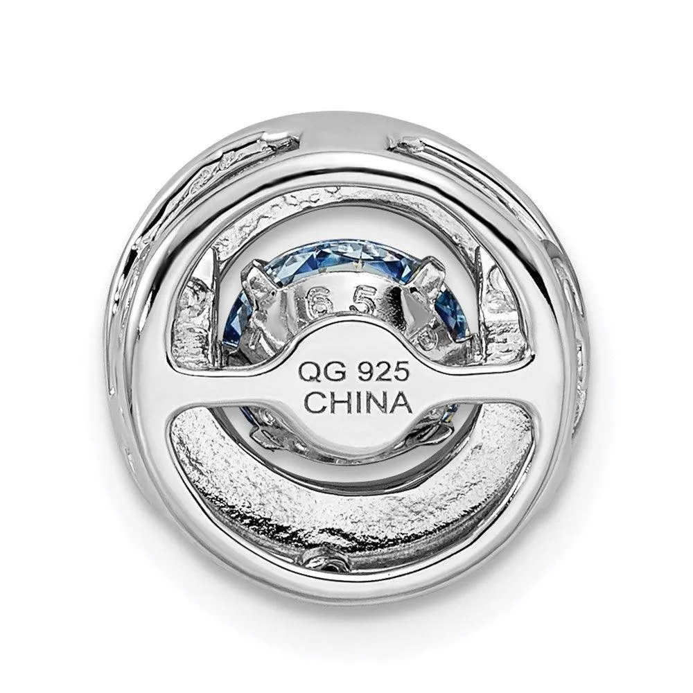 Sterling Silver Platinum-plated Polished Vibrant Blue CZ Circle Pendant