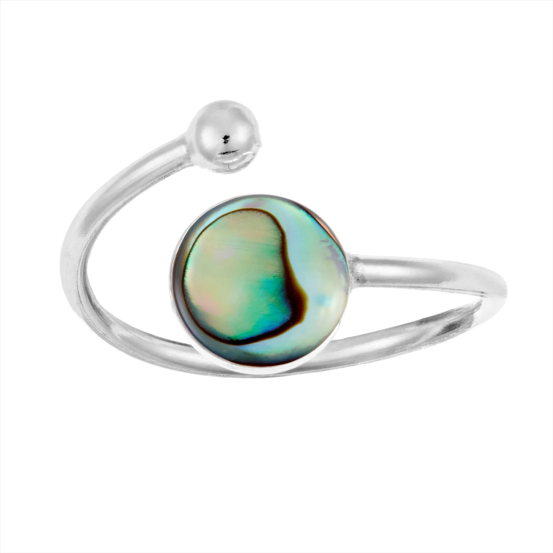 Sterling Silver Round Abalone Wrap Ring - Open Wraparound Band