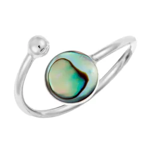 Sterling Silver Round Abalone Wrap Ring - Open Wraparound Band