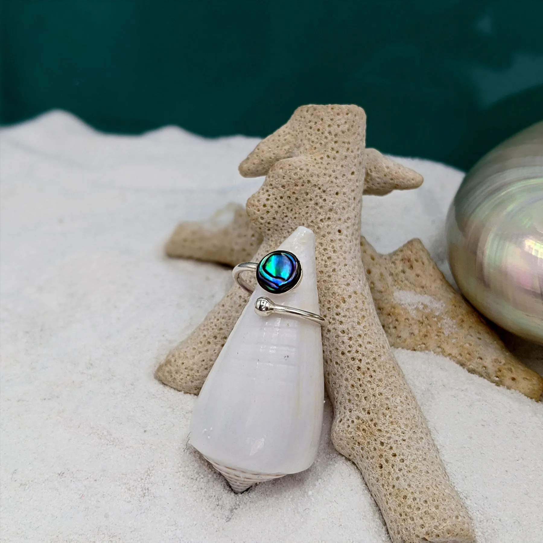 Sterling Silver Round Abalone Wrap Ring - Open Wraparound Band