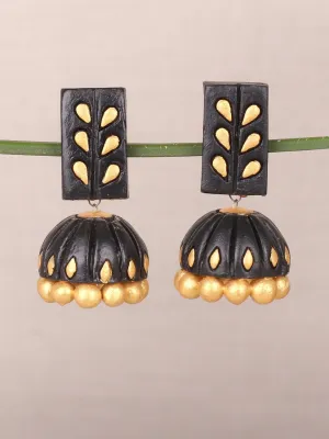 Stylish Black Elongated Dome Shaped Terracotta Earrings