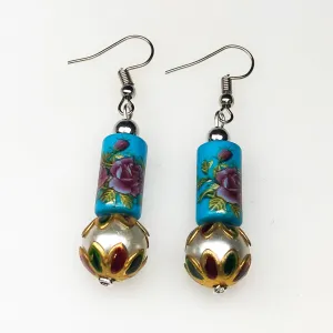 Stylish Blue and Pink Decorative Tensha Beads Dangle Earrings for Women and Girls