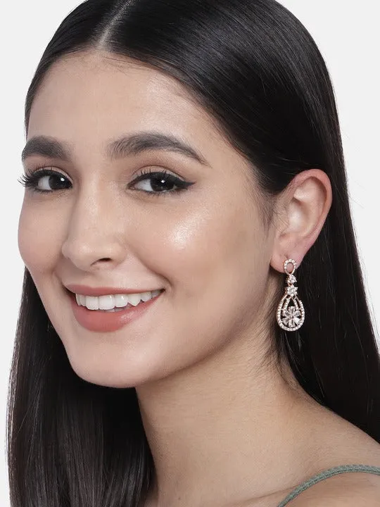 Stylish Latest Fashion Rose Gold Plated & White AD Drop Earrings for Women