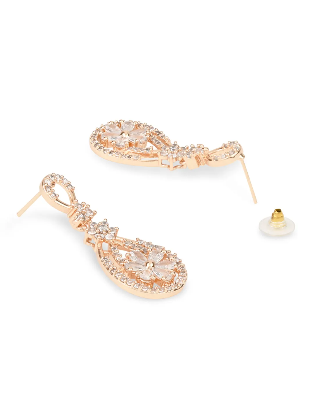 Stylish Latest Fashion Rose Gold Plated & White AD Drop Earrings for Women