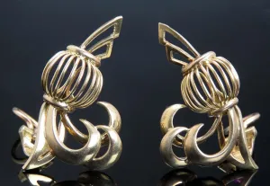 Stylish Retro Pair French 18k Gold Clipback Earrings