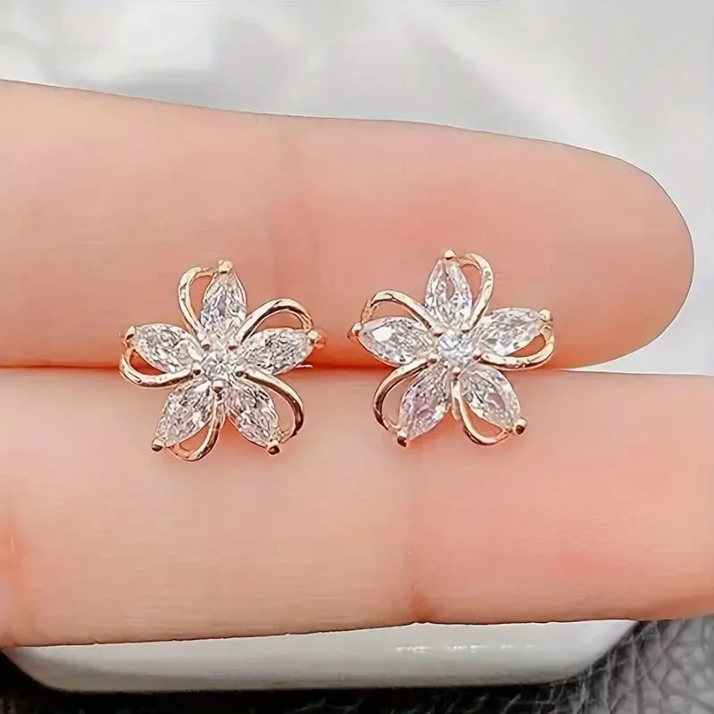 Stylish Zirconia Petal Flower Stud Earrings