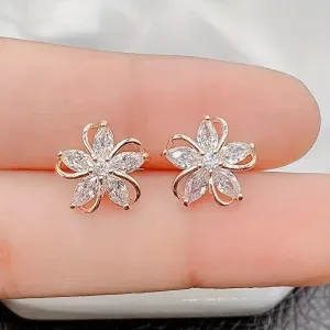 Stylish Zirconia Petal Flower Stud Earrings
