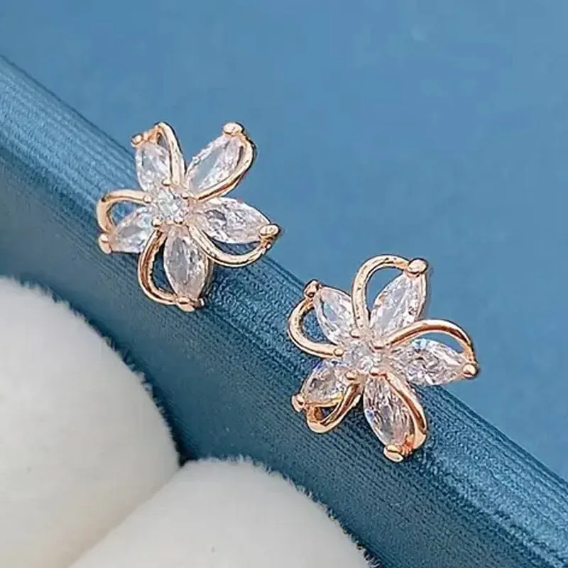 Stylish Zirconia Petal Flower Stud Earrings