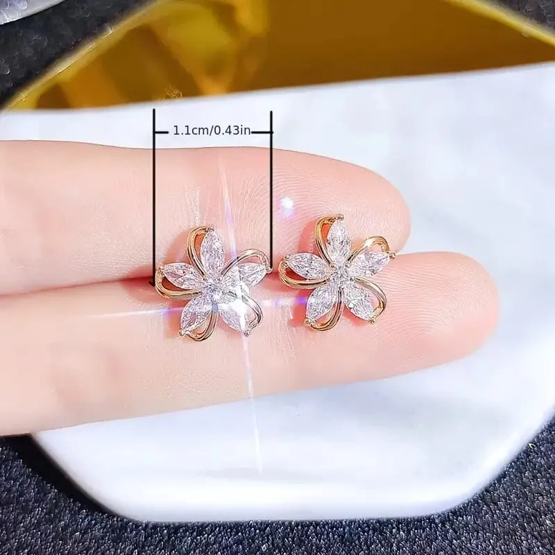 Stylish Zirconia Petal Flower Stud Earrings