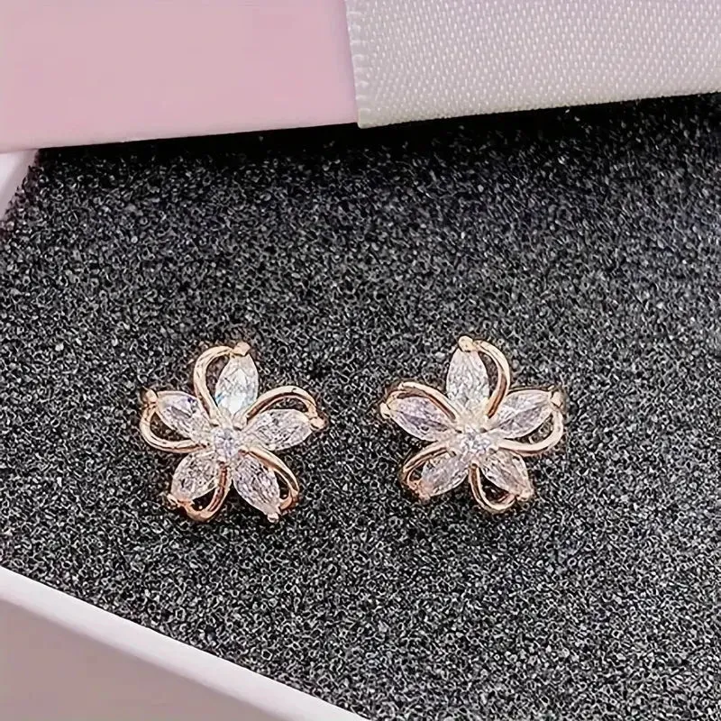 Stylish Zirconia Petal Flower Stud Earrings