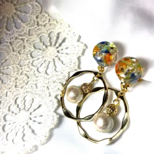 Suigetsu Hana ~ 2-way Pierced earrings with Ryukyu glass and cotton pearls