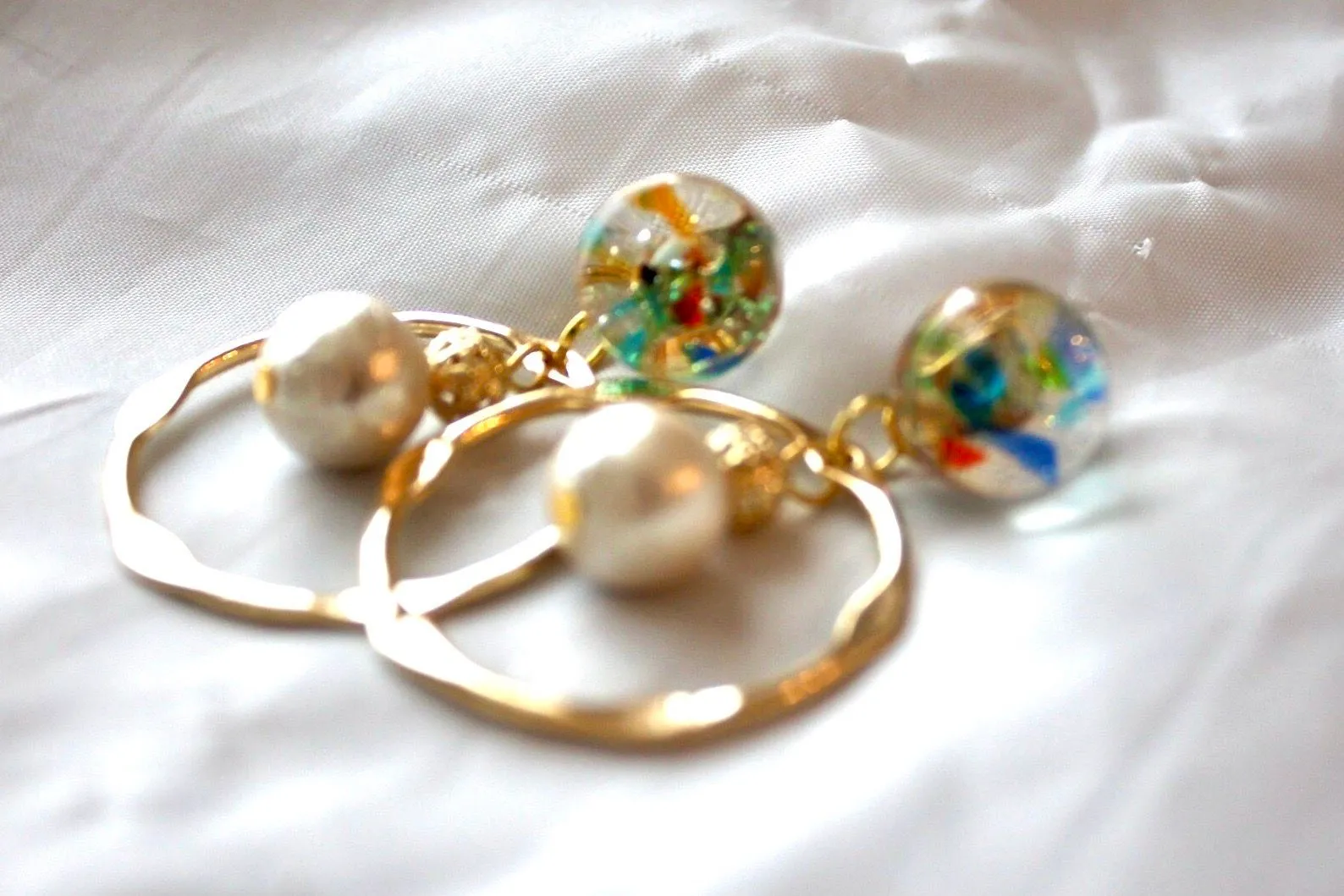 Suigetsu Hana ~ 2-way Pierced earrings with Ryukyu glass and cotton pearls