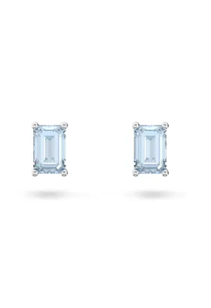 Swarovski Chroma Blue Cushion Cut Stud Earrings Rhodium Plated *