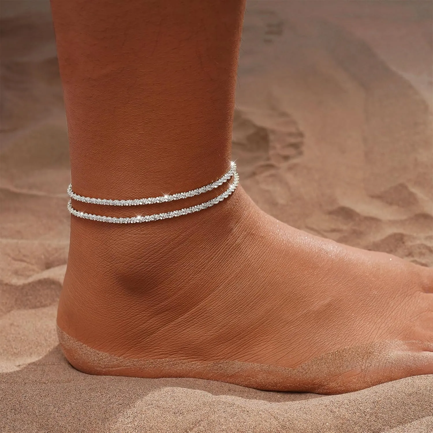 Tasiso Gold/Silver Ankle Bracelets for Women,14K Gold Anklets for Women Waterproof Sparkly Chain Rhinestone Anklets Set Stackable Layered Anklet Bracelets for Women Beach Gold Jewelry Gift