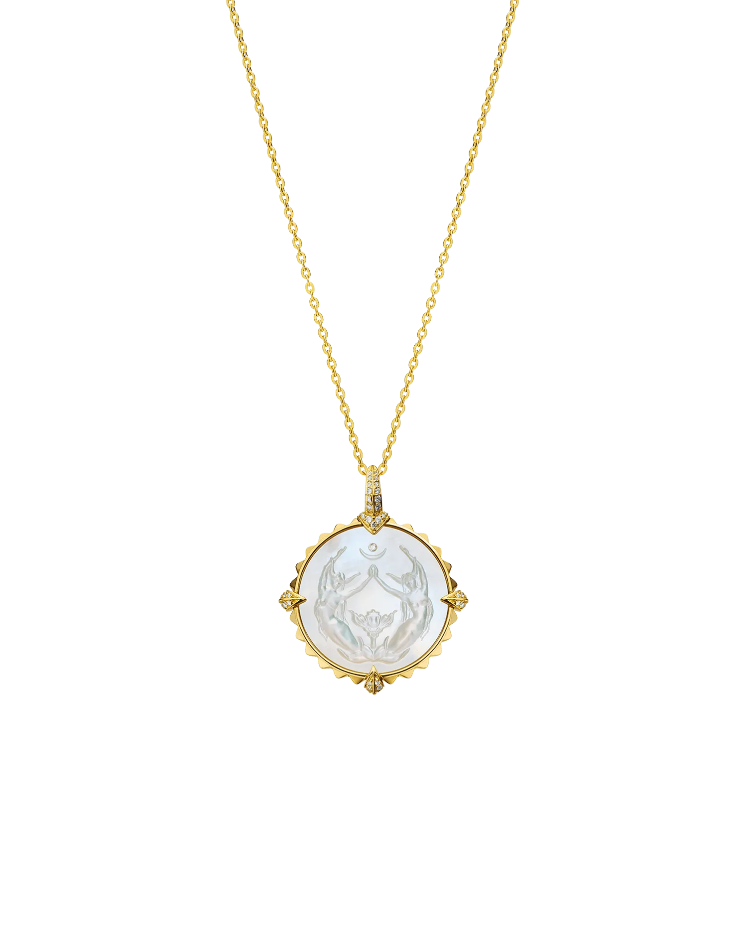 Taurus Coin Charm | Mother of Pearl, Diamonds, and Yellow Gold
