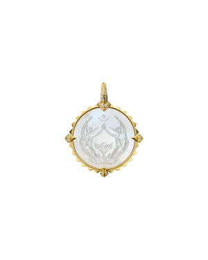 Taurus Coin Charm | Mother of Pearl, Diamonds, and Yellow Gold