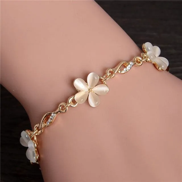 TBOO Luxury Golden Plated Charm Crystal Cubic Zircon Opal Stone Beads Bracelet For Women