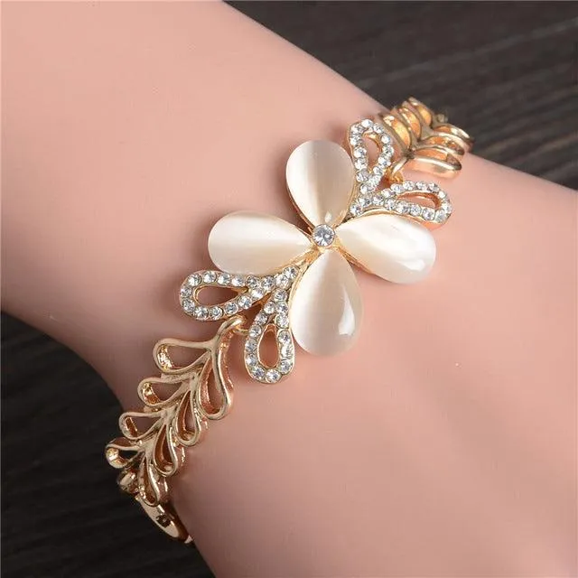 TBOO Luxury Golden Plated Charm Crystal Cubic Zircon Opal Stone Beads Bracelet For Women