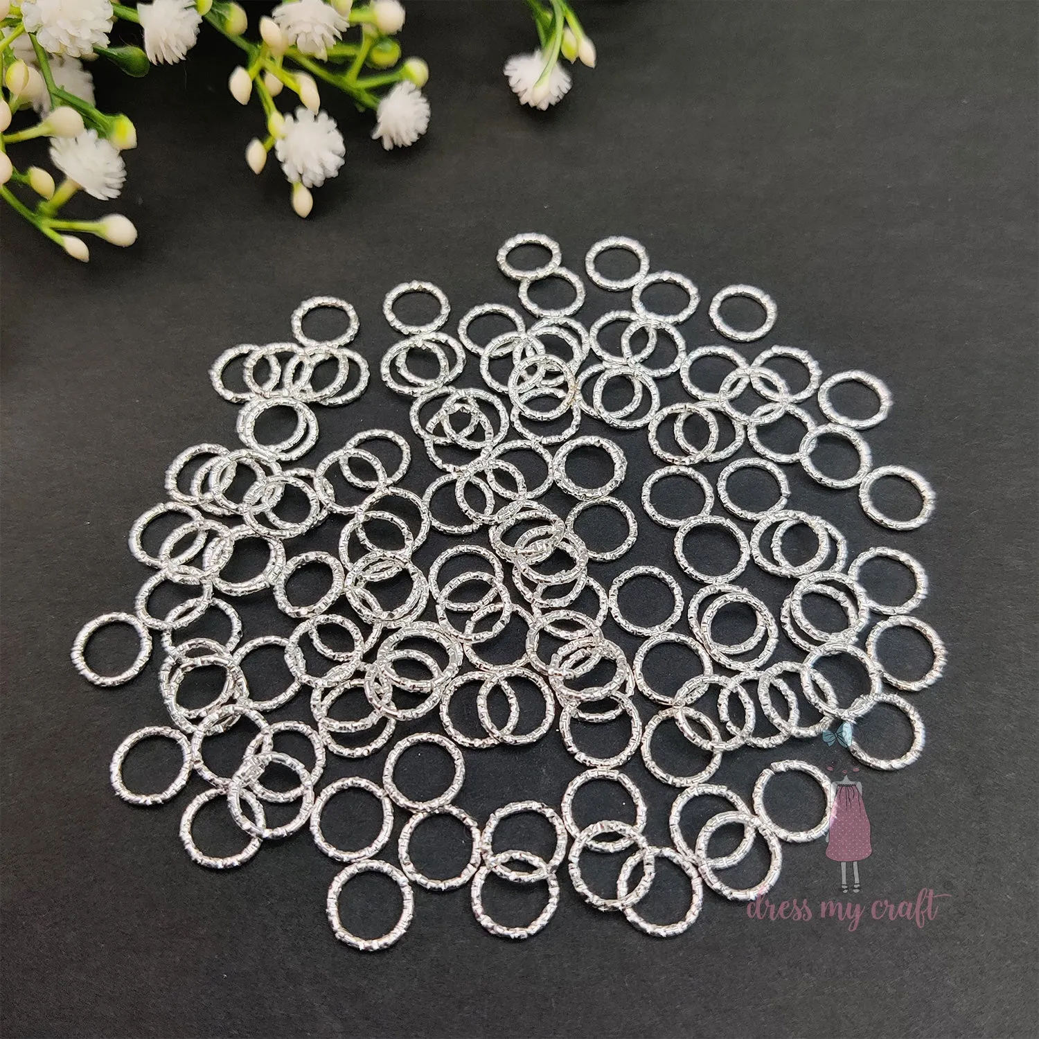 Textured Jump Rings - Silver 8 MM