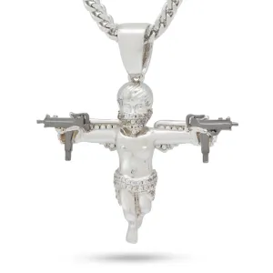 The White Gold Dual Uzi Angel Necklace