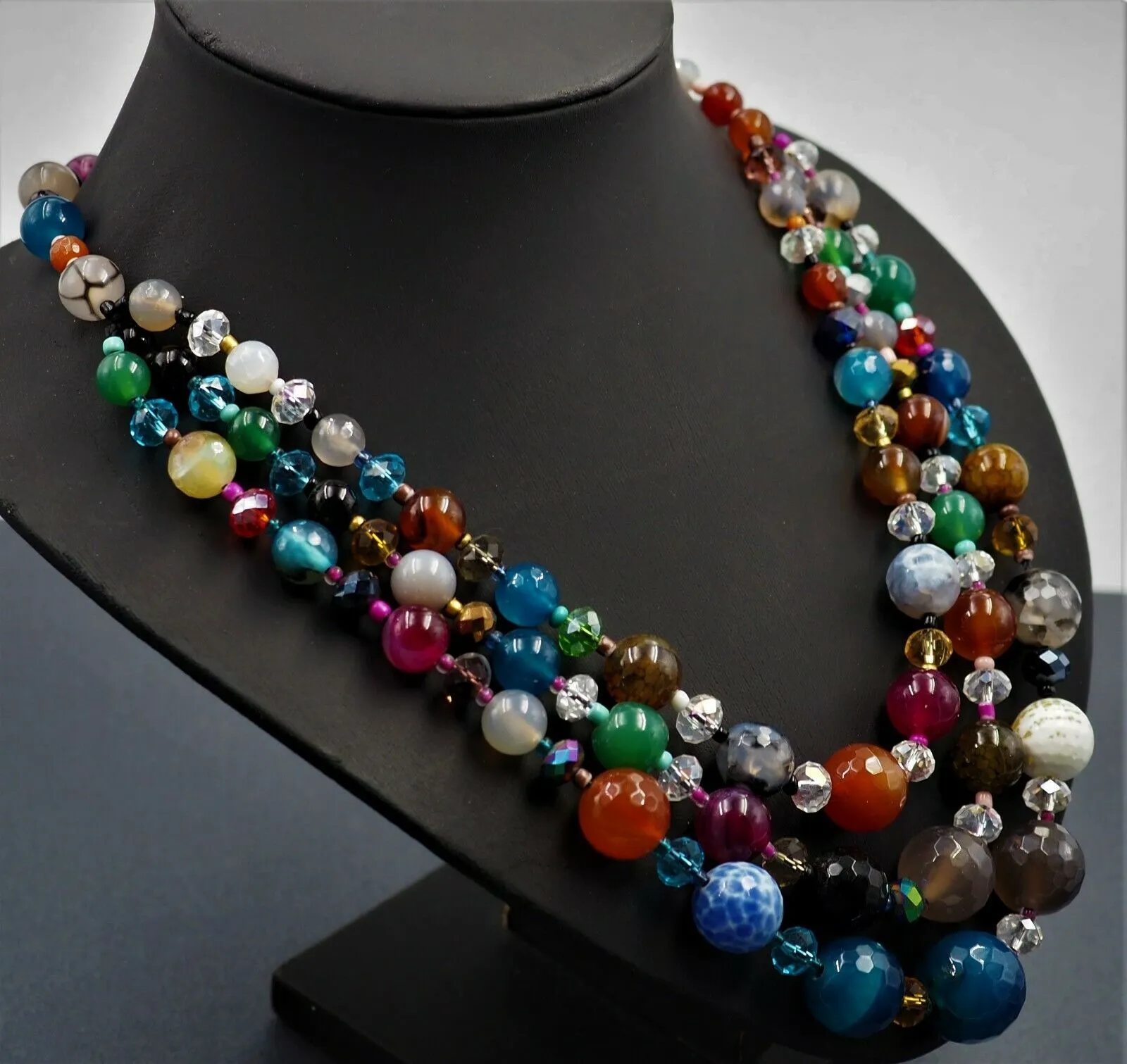 Three Strand Glass Beads Necklace