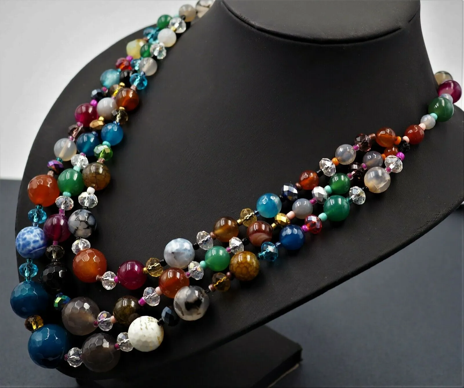 Three Strand Glass Beads Necklace