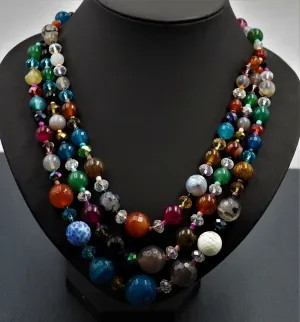 Three Strand Glass Beads Necklace
