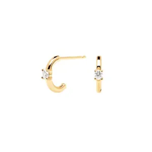 Tiny One Stone Hoops Sterling Silver Earrings plated in 18K Gold