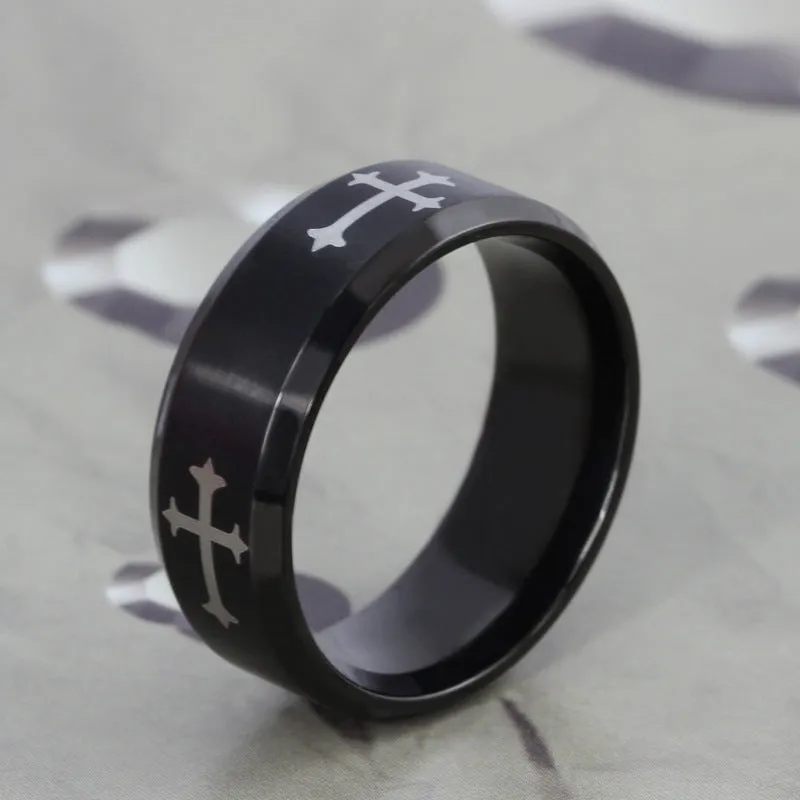 Titanium Steel Ring Religion Cross Ring Fashion Ornament Trendy Men's Jewelry Ornament Men's Ring Wholesale