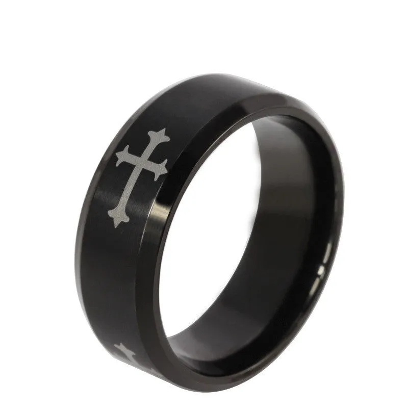 Titanium Steel Ring Religion Cross Ring Fashion Ornament Trendy Men's Jewelry Ornament Men's Ring Wholesale