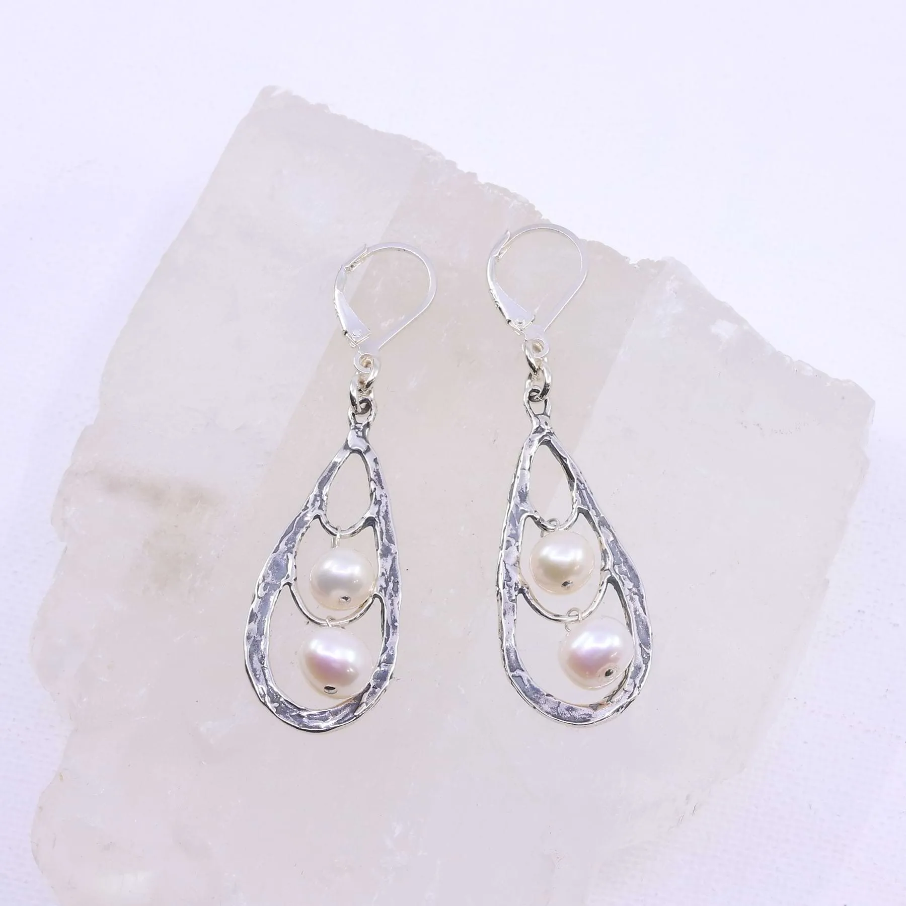 Tomboy - Rustic Sterling Silver Pearl Drop Earrings