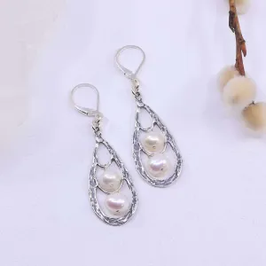 Tomboy - Rustic Sterling Silver Pearl Drop Earrings