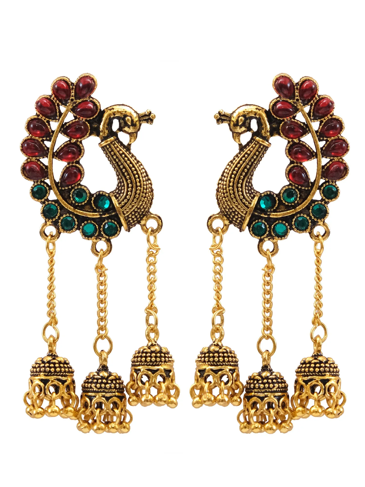 Traditional Gold-Plated Kundan Peacock Pearl Jhumka Earrings for Women and Girls
