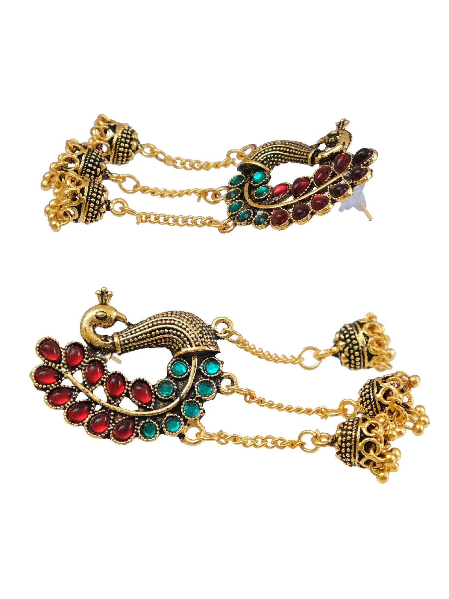 Traditional Gold-Plated Kundan Peacock Pearl Jhumka Earrings for Women and Girls
