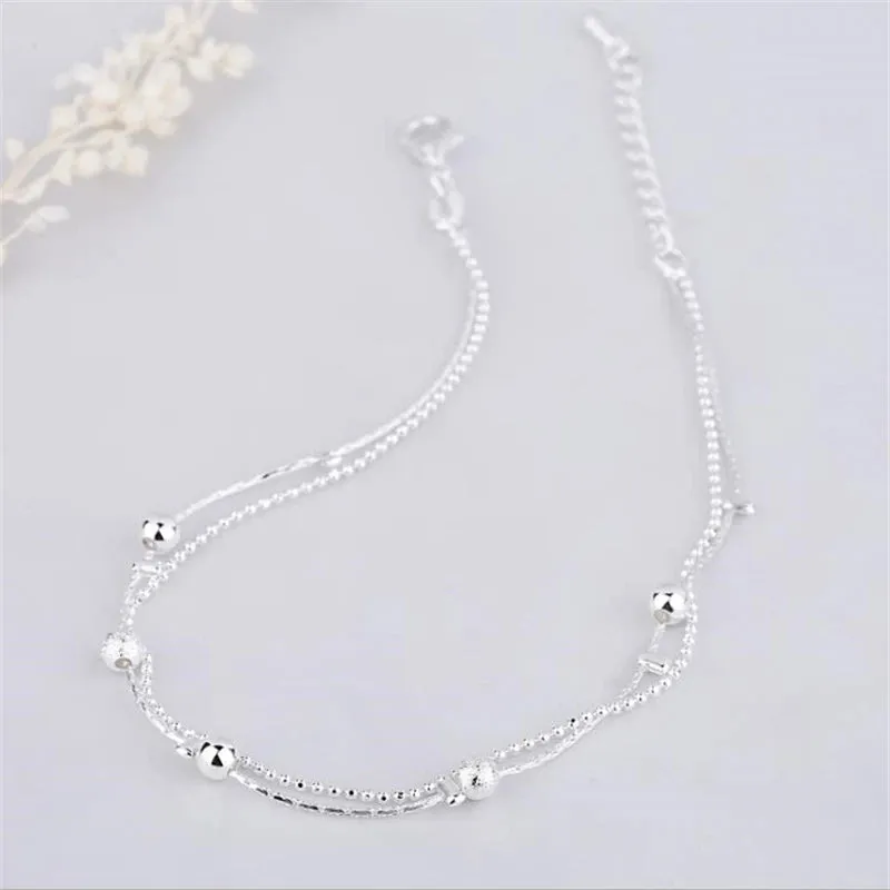 Trendy Simple Double Layer Sterling Silver Anklets