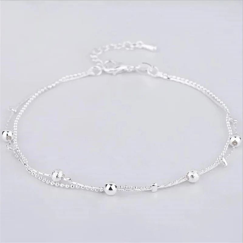 Trendy Simple Double Layer Sterling Silver Anklets