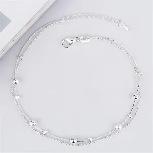 Trendy Simple Double Layer Sterling Silver Anklets