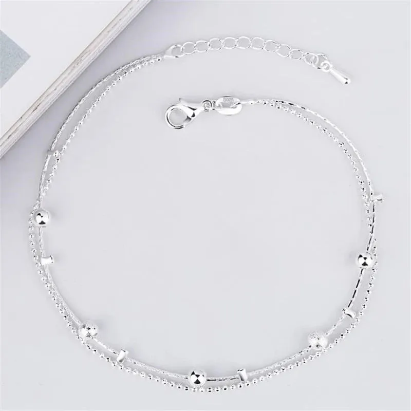 Trendy Simple Double Layer Sterling Silver Anklets