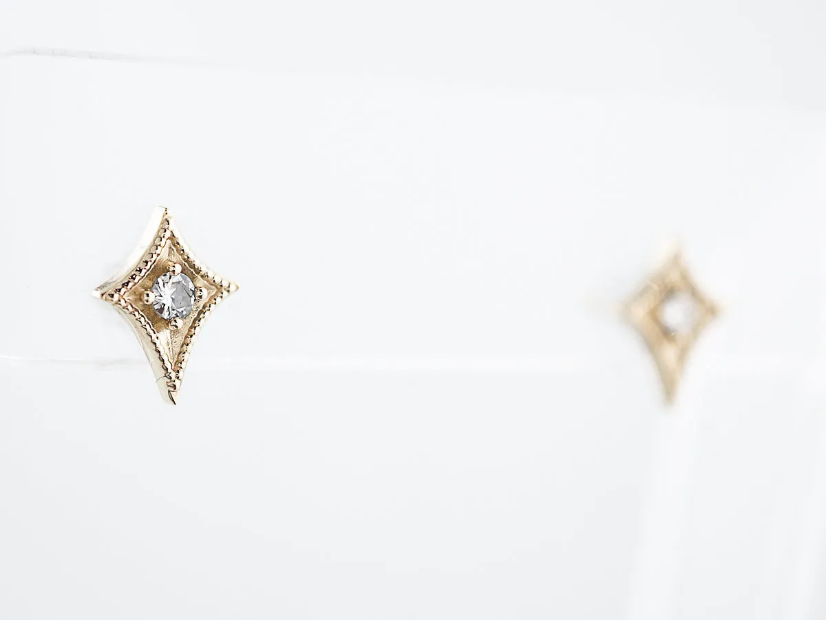 Triangle Earrings Modern .12 Round Brilliant Cut Diamonds in 14k Yellow Gold
