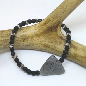 TRIANGULAR SESAME JASPER AND DYED JADE STACKABLE STRETCH BRACELET
