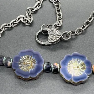 Triple Purple Opaline Hibiscus Necklace