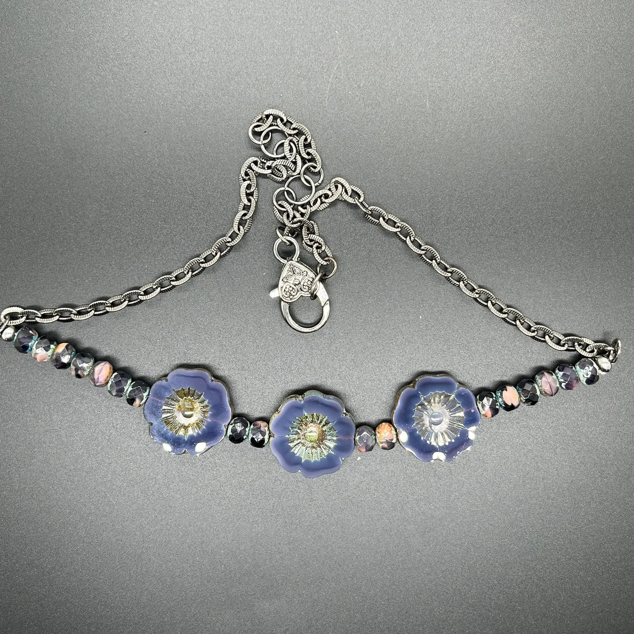 Triple Purple Opaline Hibiscus Necklace