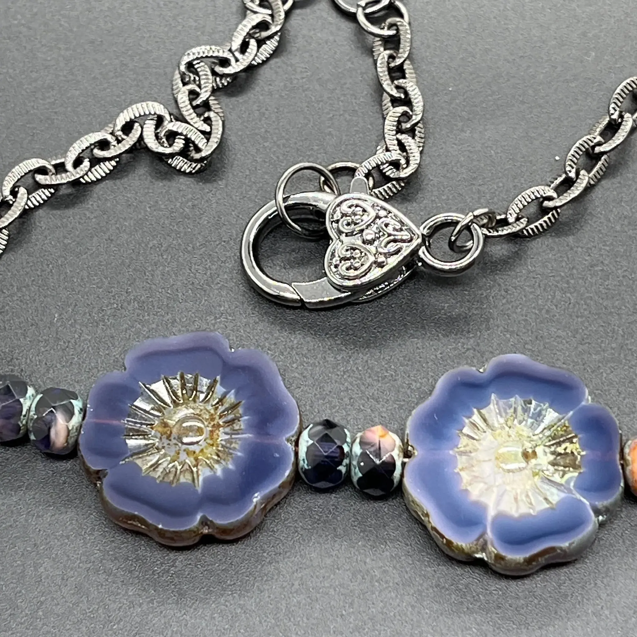 Triple Purple Opaline Hibiscus Necklace