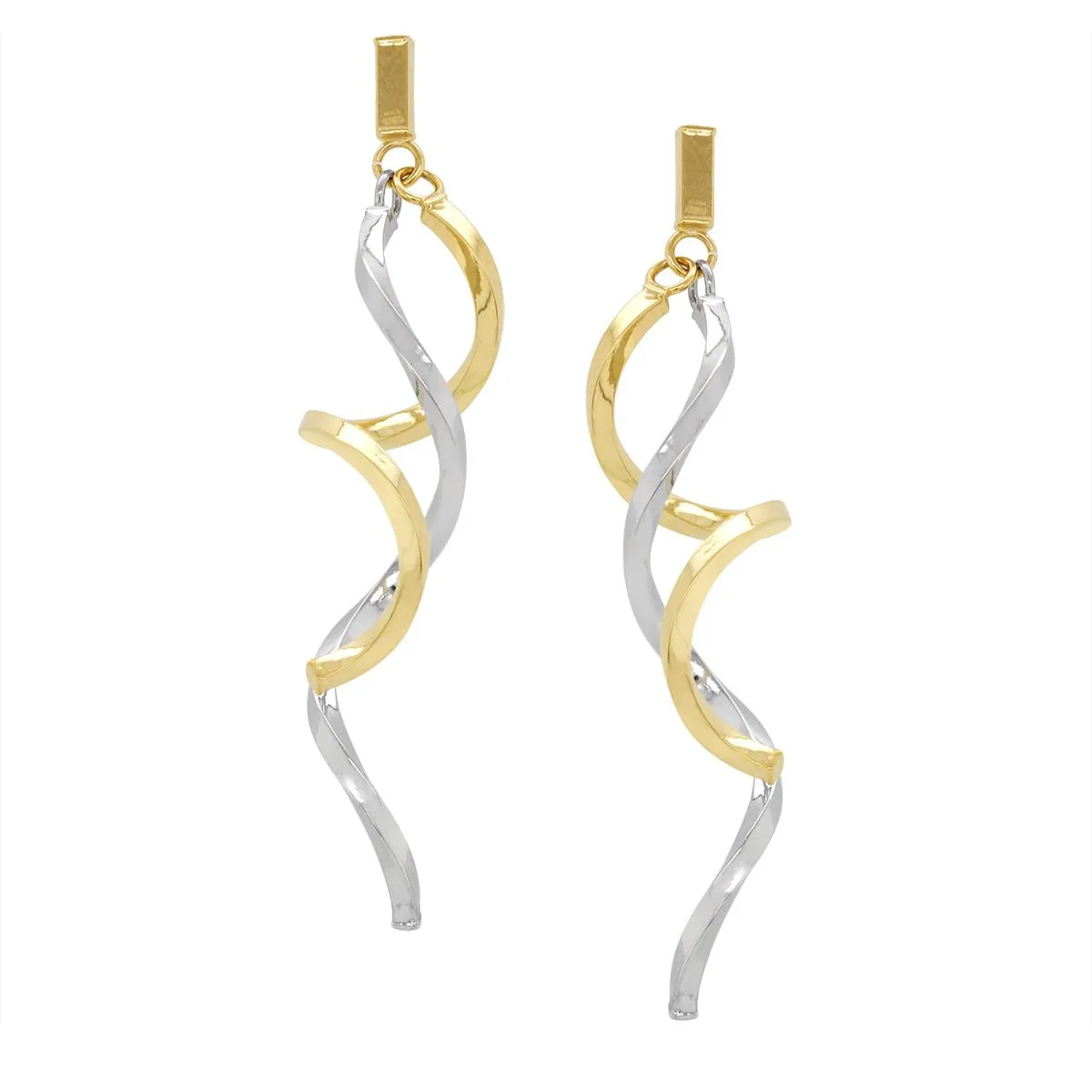 TWO-TONE GOLD SWIRL DANGLE EARRINGS