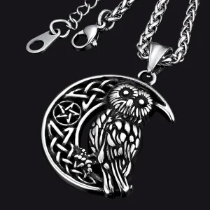 Viking Celtic Crescent Moon Owl Necklace for Men