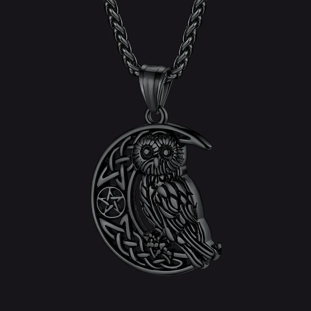 Viking Celtic Crescent Moon Owl Necklace for Men