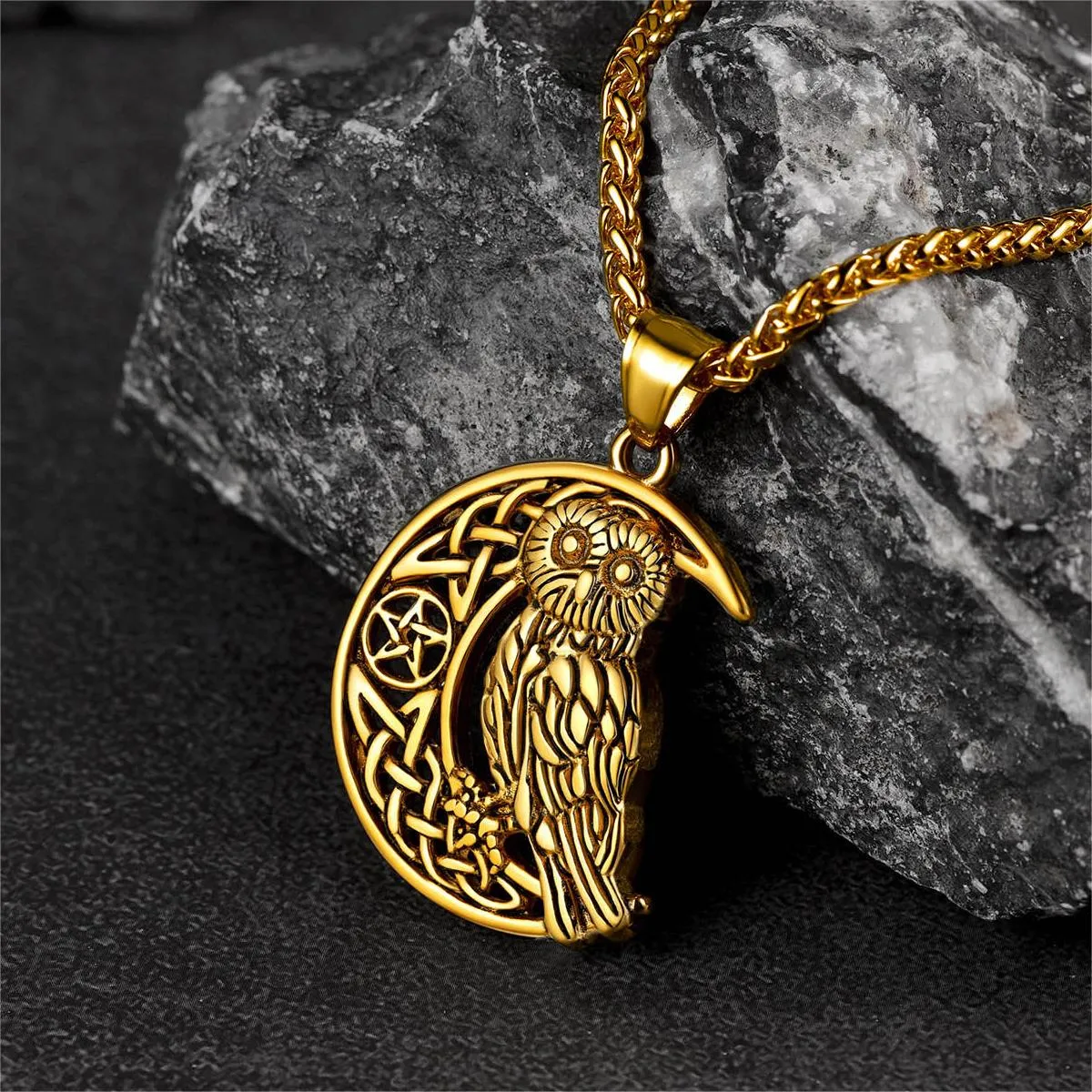 Viking Celtic Crescent Moon Owl Necklace for Men