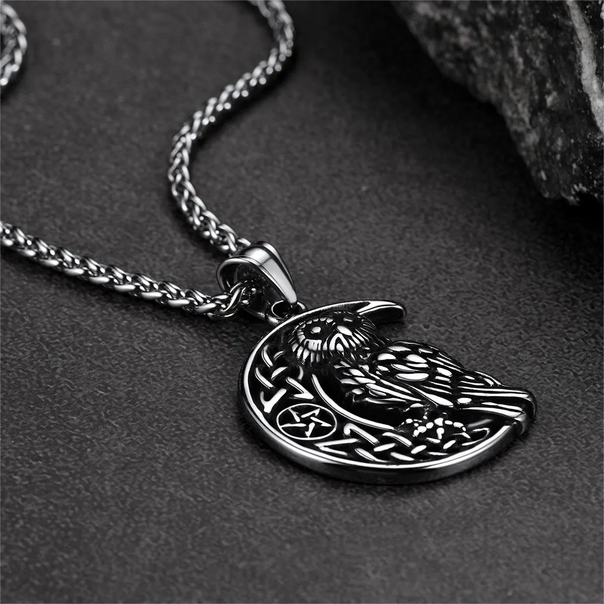 Viking Celtic Crescent Moon Owl Necklace for Men