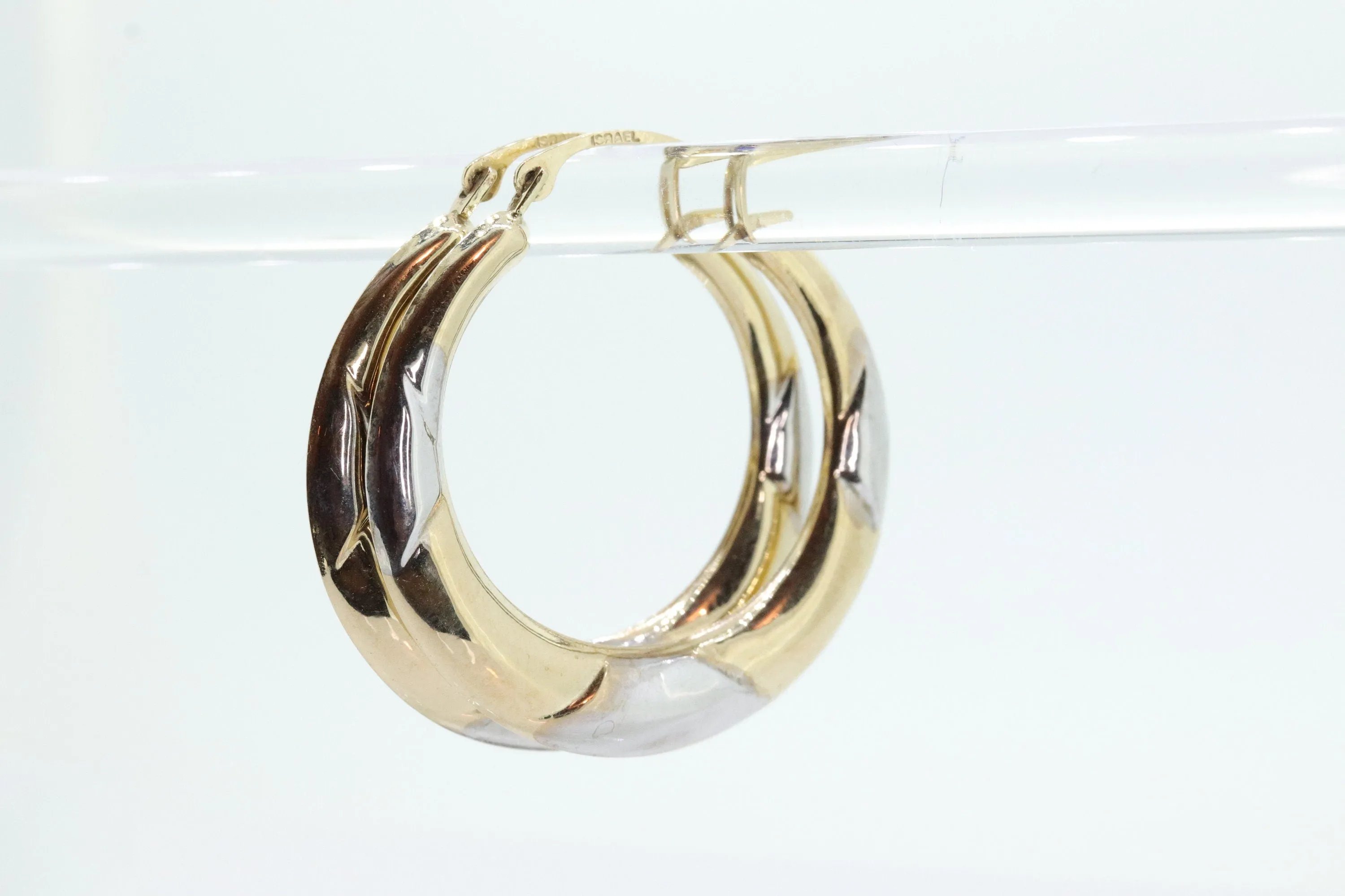 Vintage 14k Gold Puffed Hollow Earrings. Jacmel Hoop Embossed earrings. JCM earrings. Hoop earrings 80s. st(45)